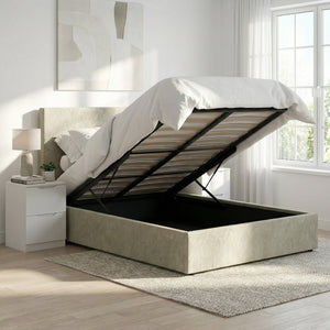 King Size Ottoman Storage Bedframe - Marbled Sand Fabric