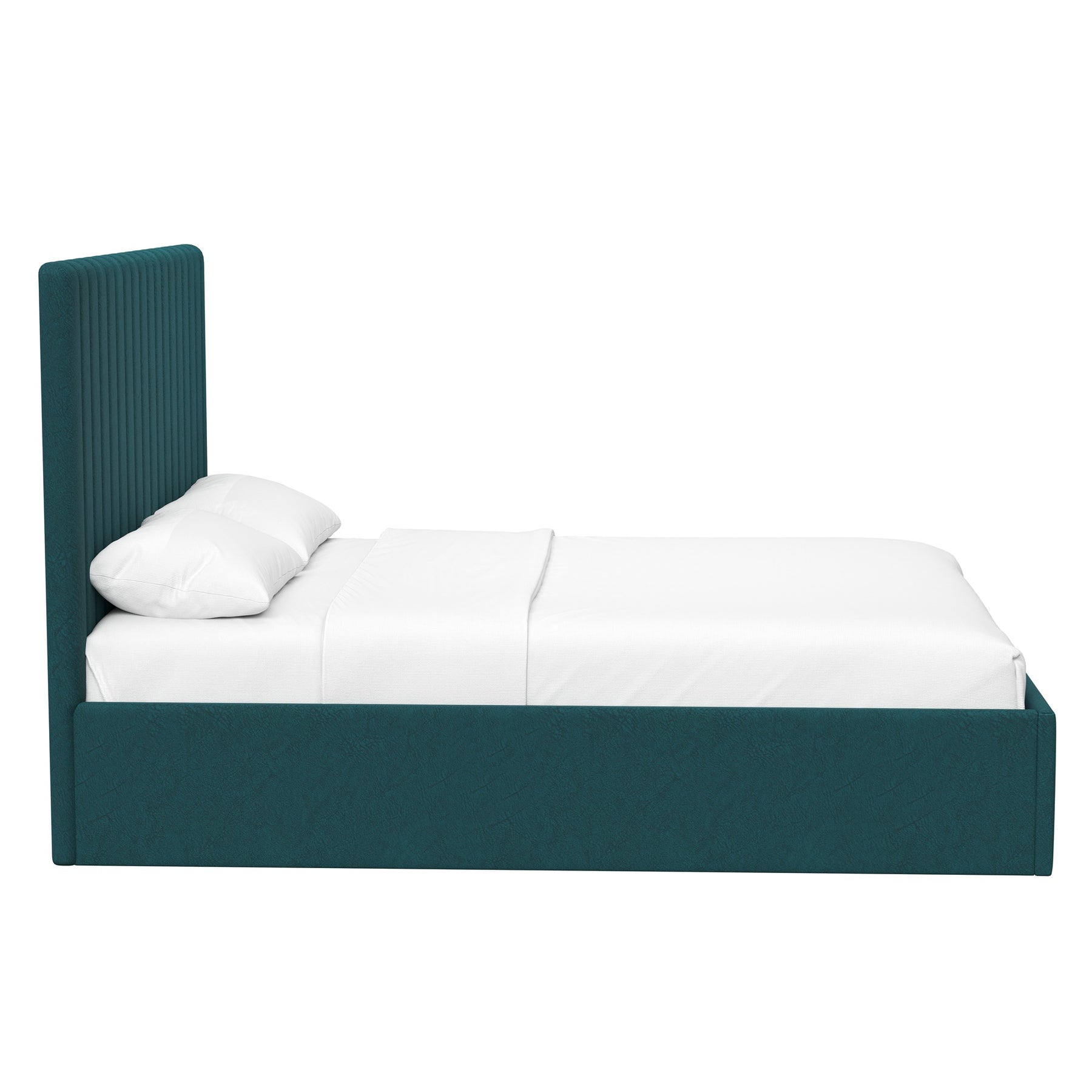Double Size Tall Ottoman Storage Bedframe - Marbled Teal Fabric