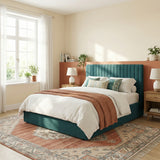 Double Size Tall Ottoman Storage Bedframe - Marbled Teal Fabric