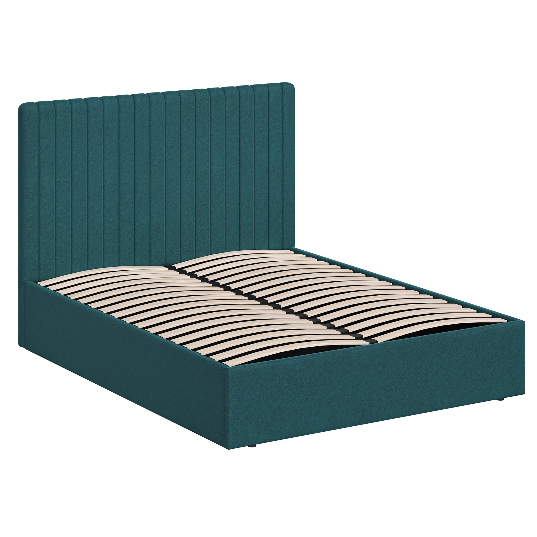 Double Size Tall Ottoman Storage Bedframe - Marbled Teal Fabric