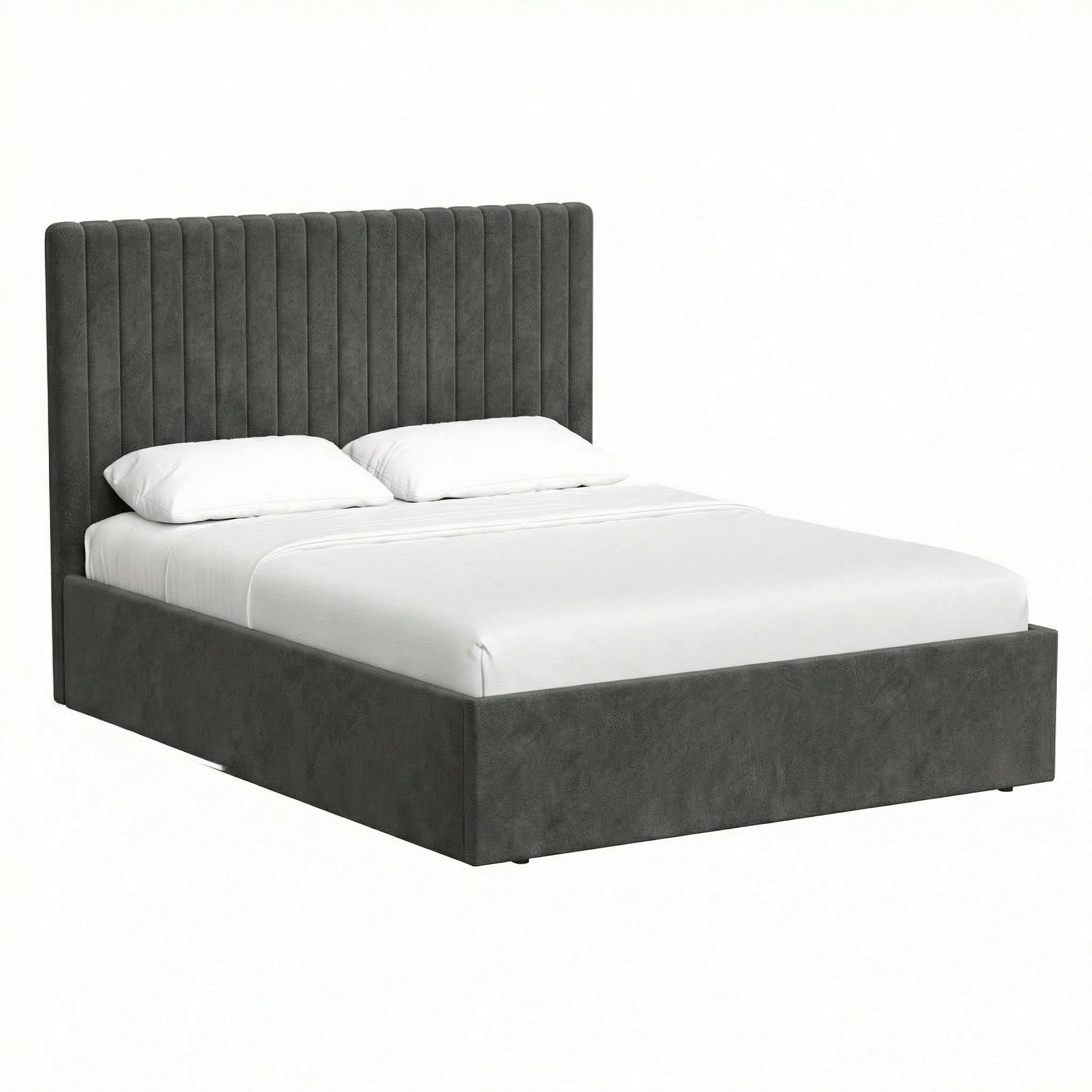 King Size Tall Ottoman Storage Bedframe - Nickel Grey Fabric