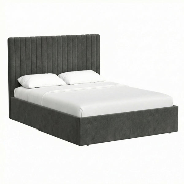 King Size Tall Ottoman Storage Bedframe - Nickel Grey Fabric