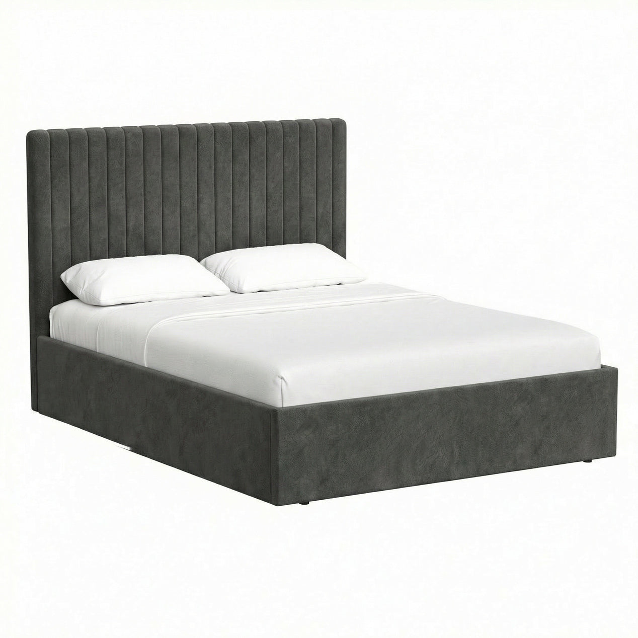 Double Size Tall Ottoman Storage Bedframe - Nickel Grey Fabric