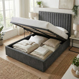 Double Size Tall Ottoman Storage Bedframe - Nickel Grey Fabric