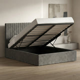 Double Size Tall Ottoman Storage Bedframe - Nickel Grey Fabric