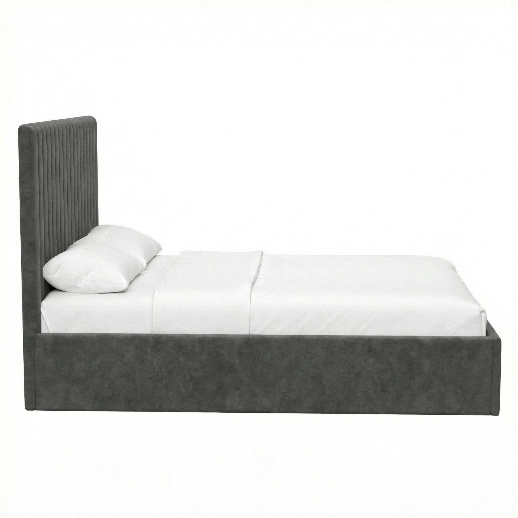King Size Tall Ottoman Storage Bedframe - Nickel Grey Fabric