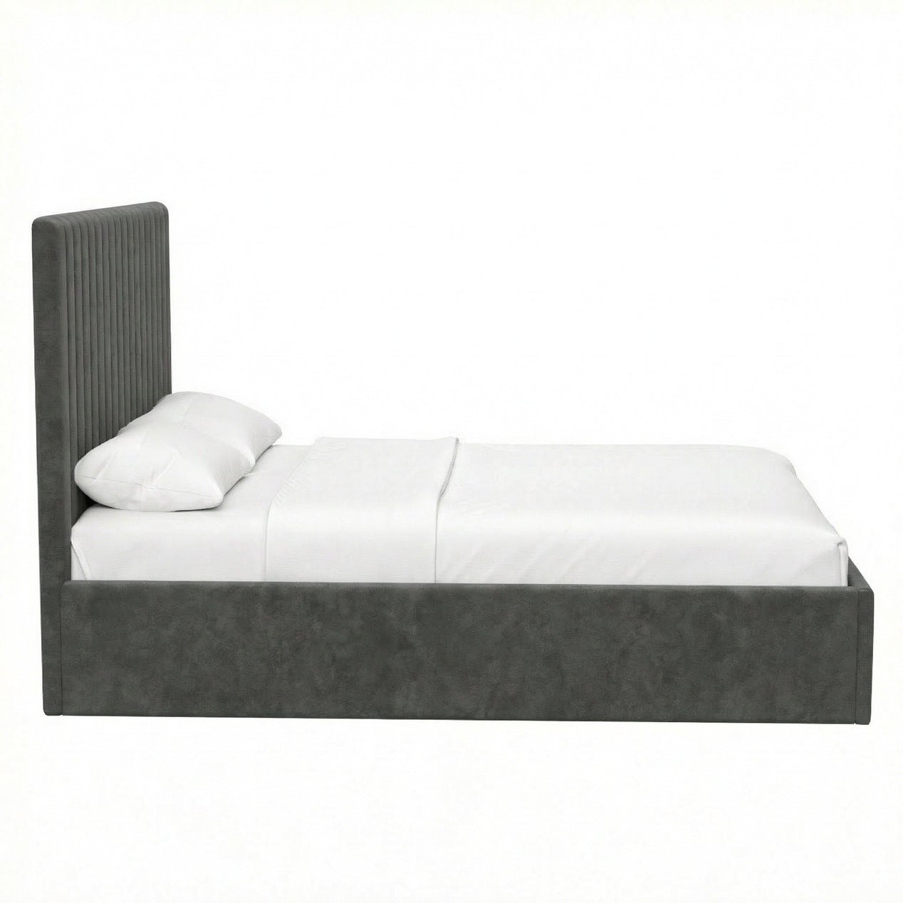 Double Size Tall Ottoman Storage Bedframe - Nickel Grey Fabric