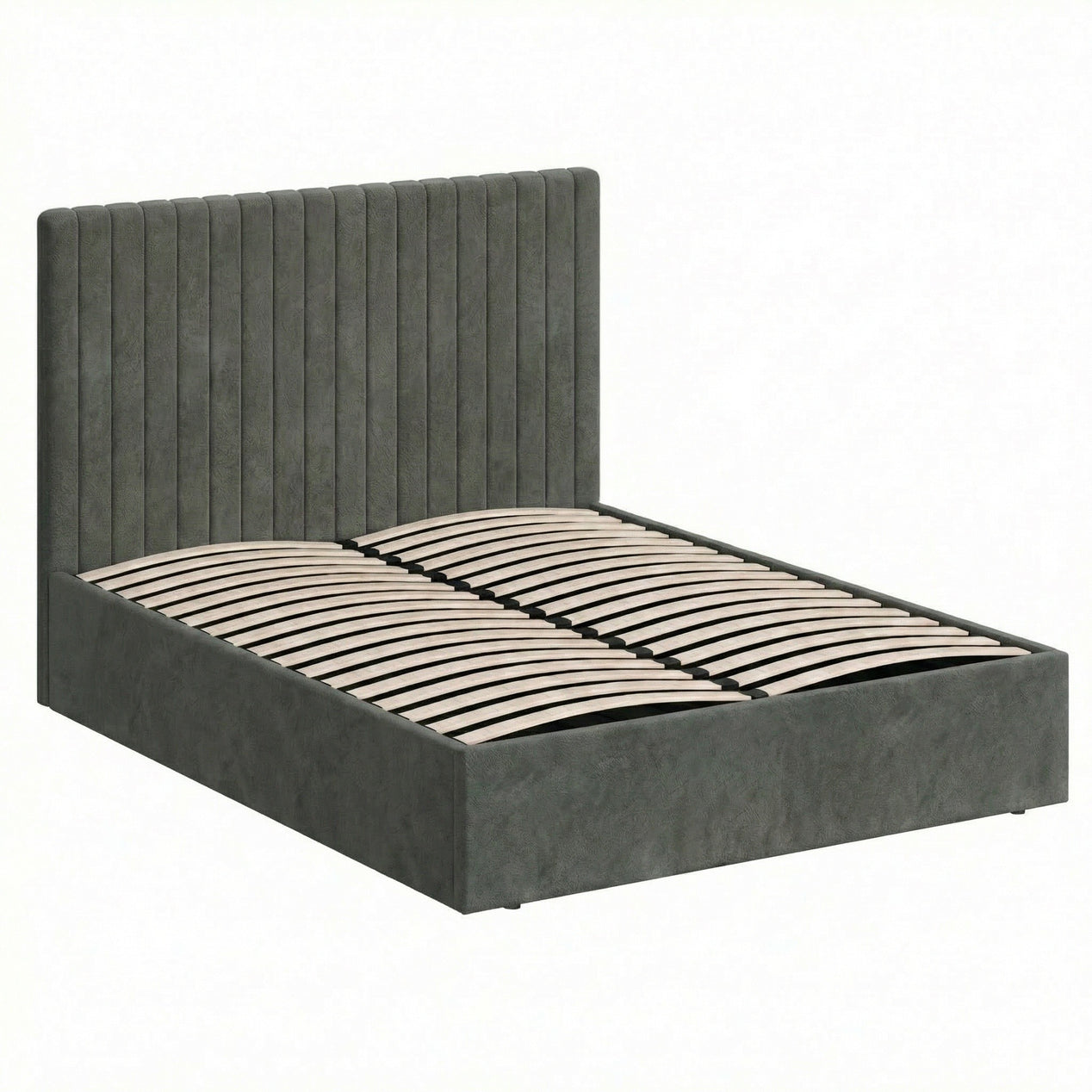King Size Tall Ottoman Storage Bedframe - Nickel Grey Fabric