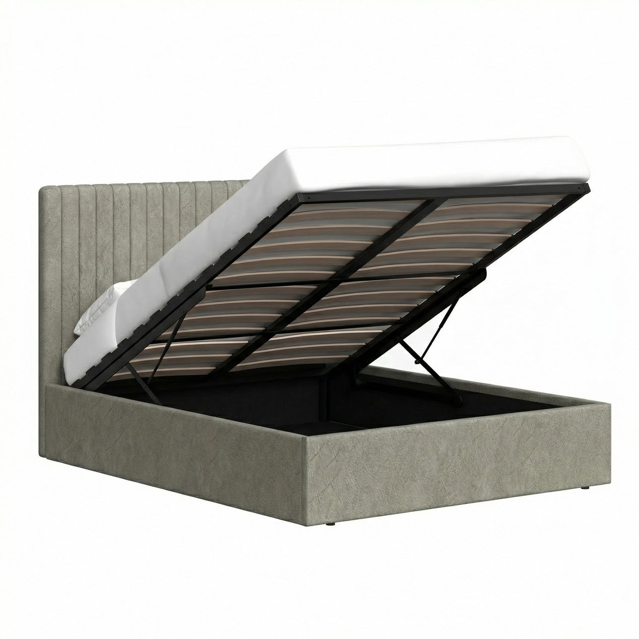 Double Size Tall Ottoman Storage Bedframe - Marbled Sand Fabric