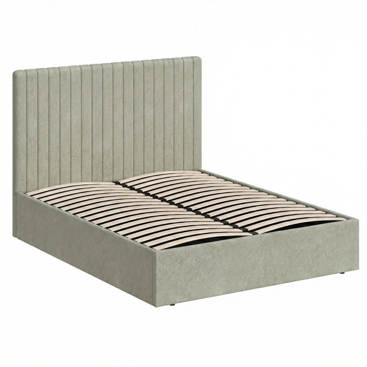 King Size Tall Ottoman Storage Bedframe - Marbled Sand Fabric