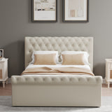 King Size Side Lift Ottoman Storage Bedframe - Almond Fabric