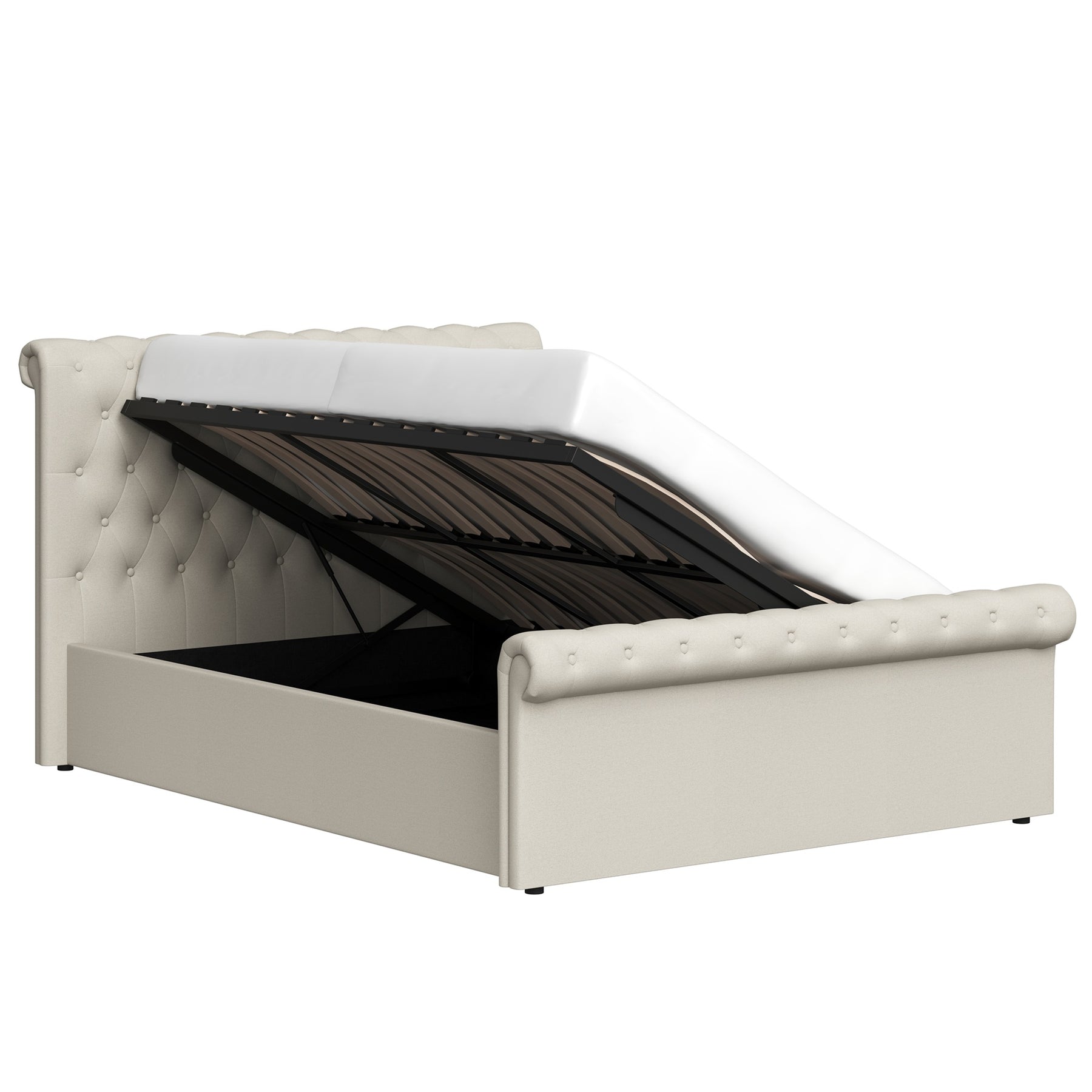 Double Size Side Lift Ottoman Storage Bedframe - Almond Fabric