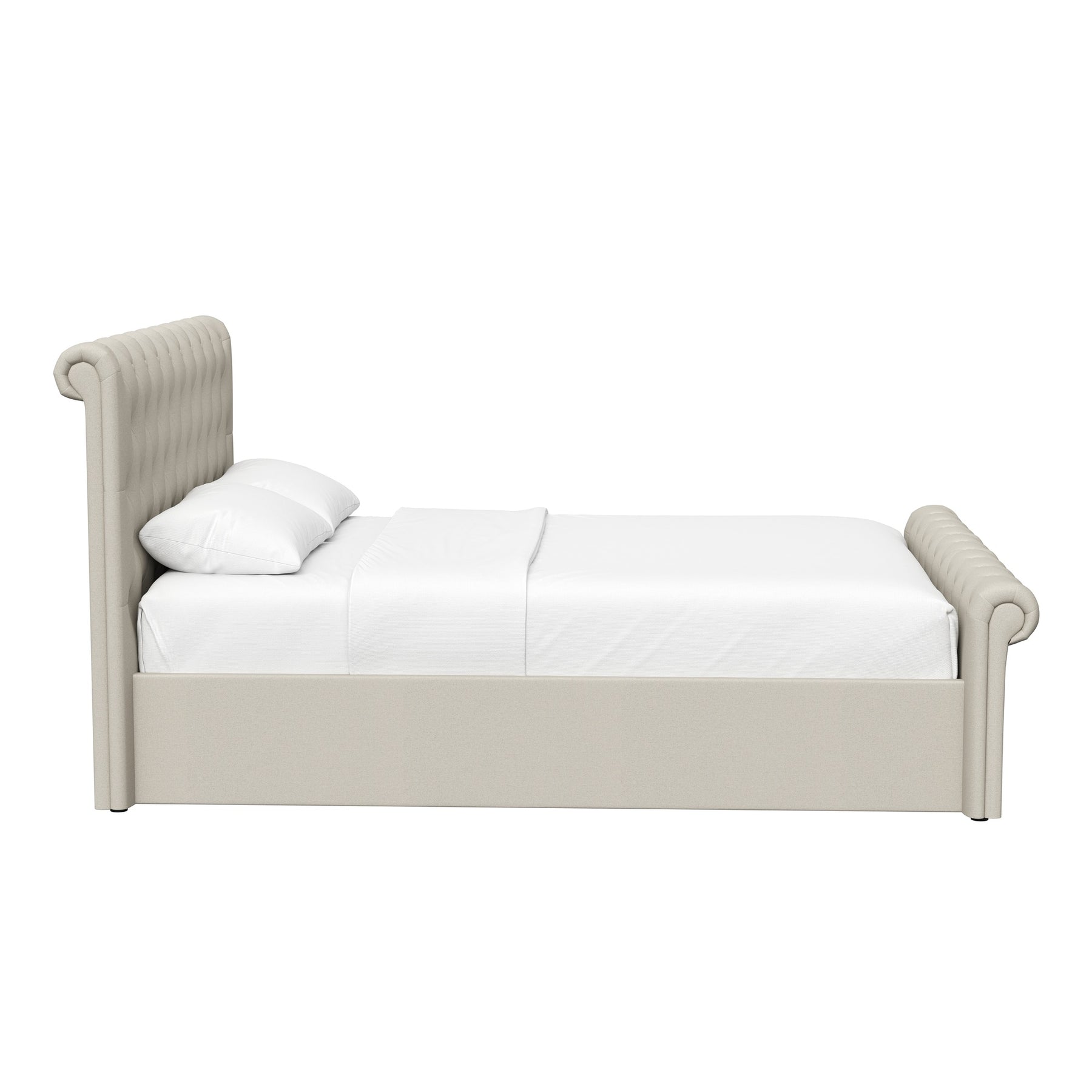 King Size Side Lift Ottoman Storage Bedframe - Almond Fabric