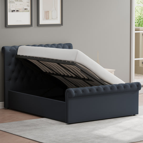 King Size Side Lift Ottoman Storage Bedframe - Charcoal Fabric