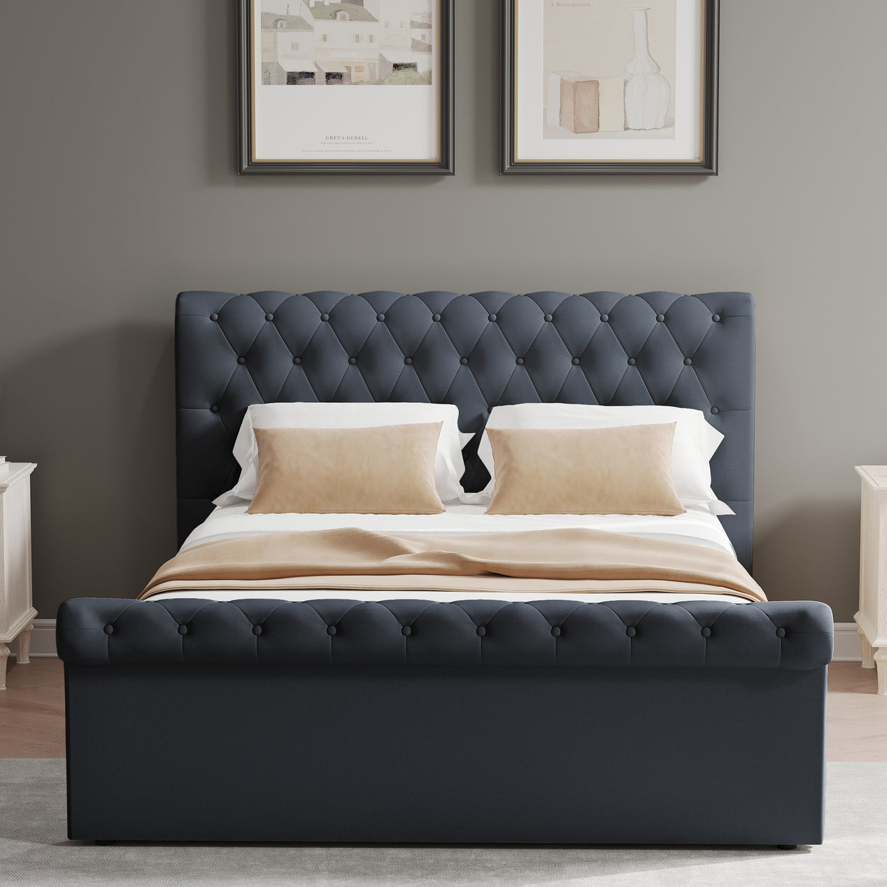 Double Size Side Lift Ottoman Storage Bedframe - Charcoal Fabric