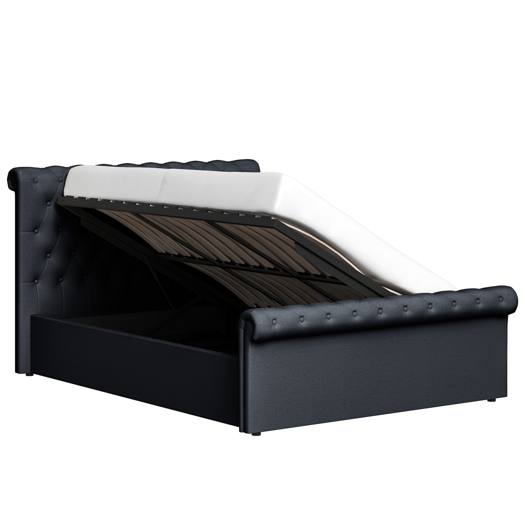 King Size Side Lift Ottoman Storage Bedframe - Charcoal Fabric