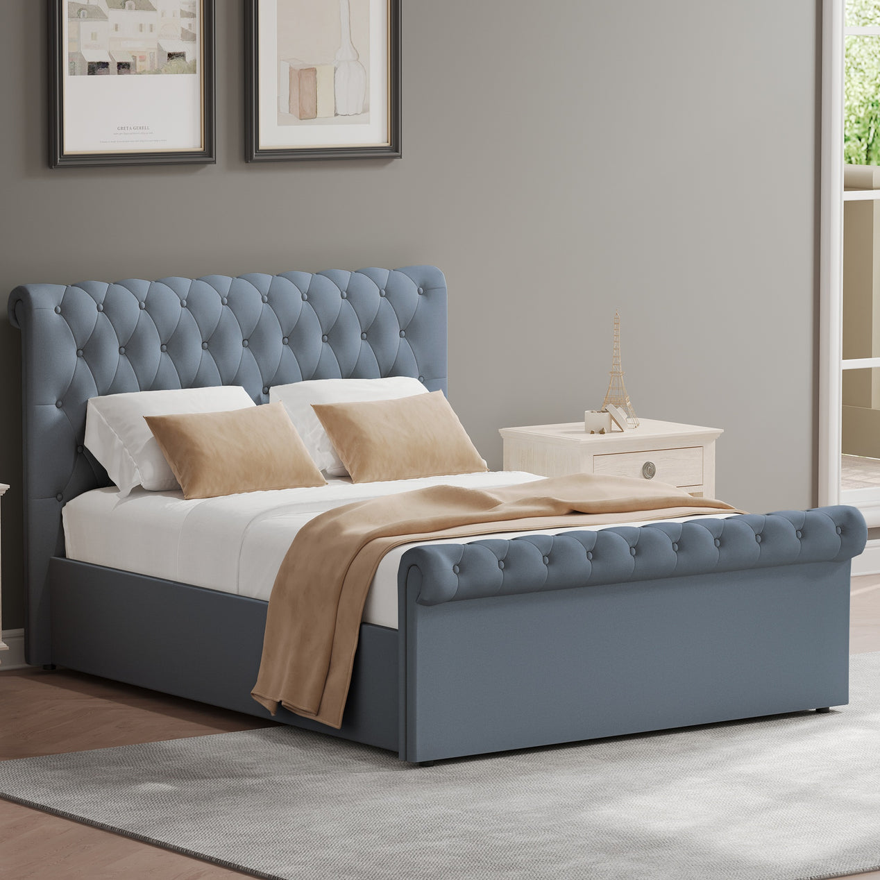 King Size Side Lift Ottoman Storage Bedframe - Steel Grey Fabric