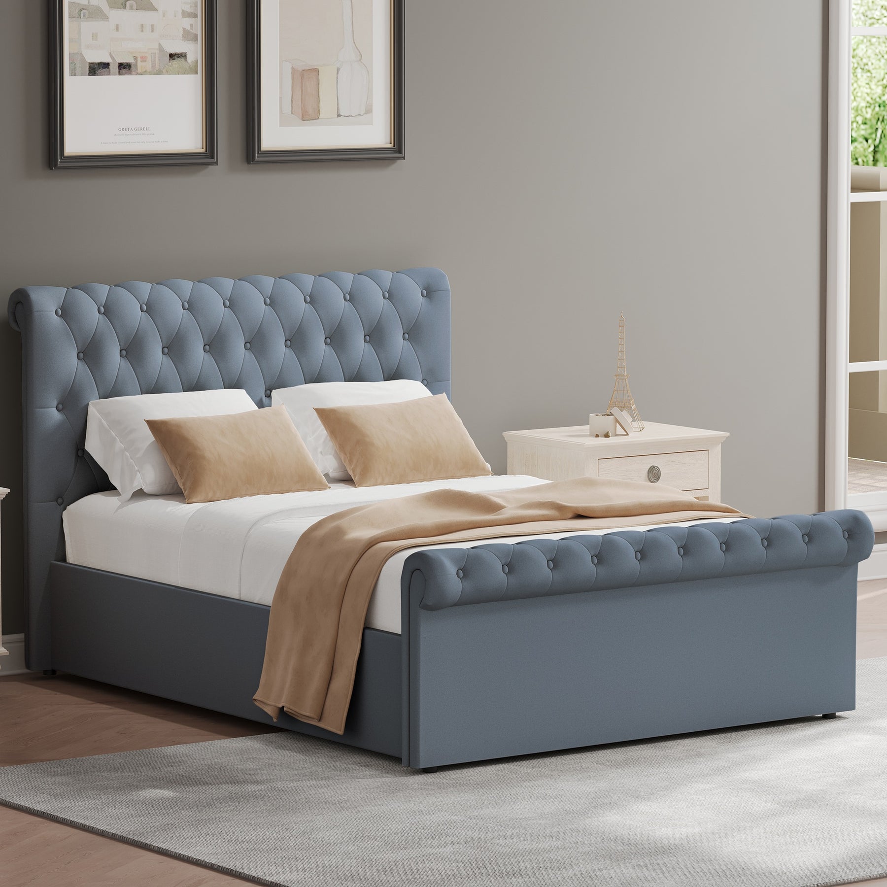 King Size Side Lift Ottoman Storage Bedframe - Steel Grey Fabric