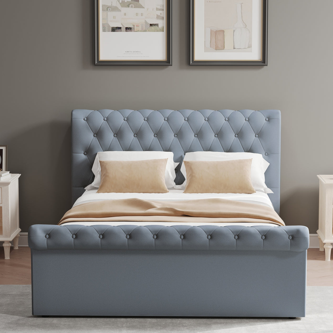 King Size Side Lift Ottoman Storage Bedframe - Steel Grey Fabric