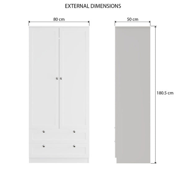 FWStyle Artus Shaker 2 Door 2 Drawer Combination Wardrobe Matt White