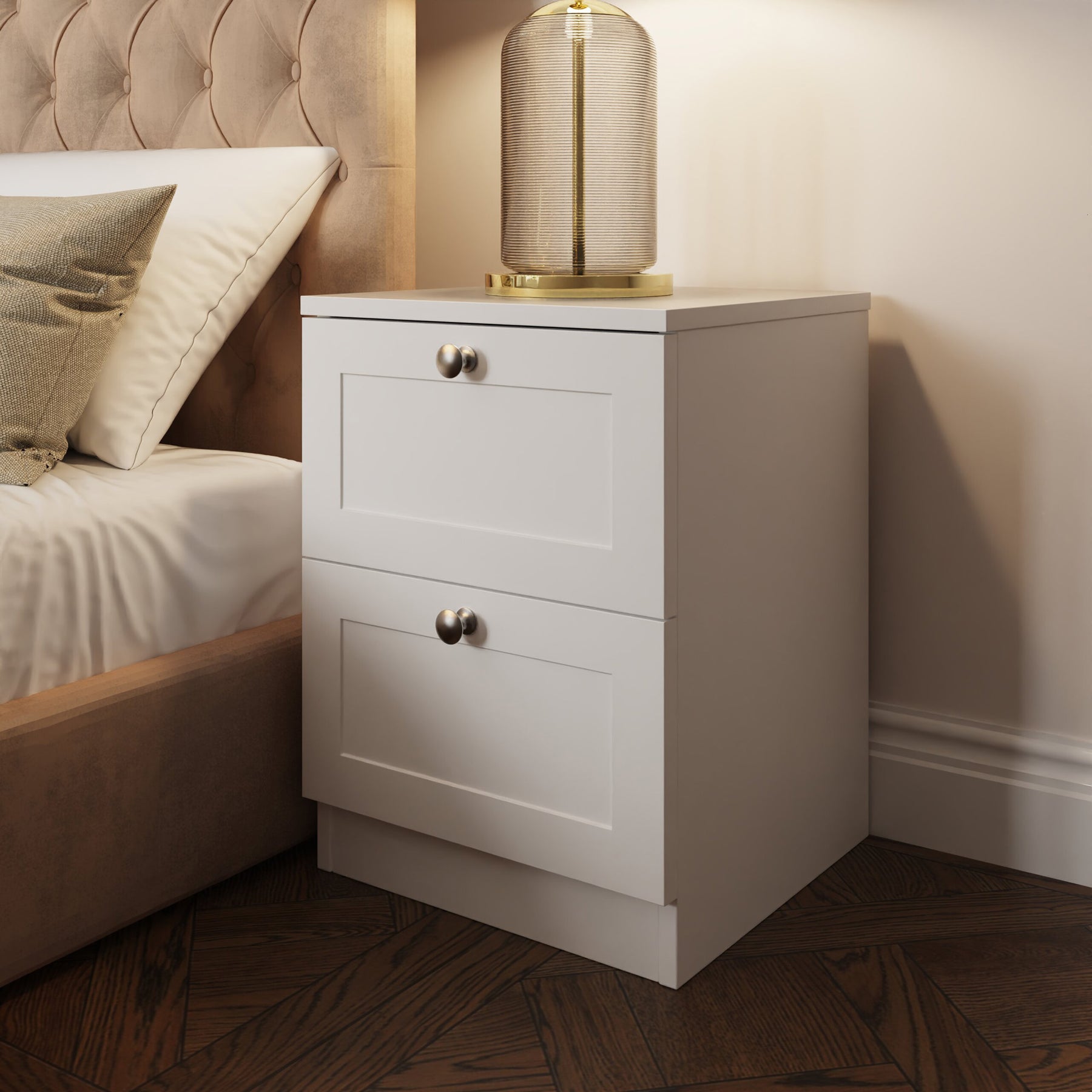 FWStyle Artus Shaker 2 Drawer Bedside Table Nightstand Matt White
