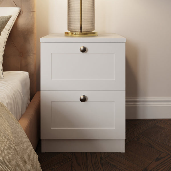 FWStyle Artus Shaker 2 Drawer Bedside Table Nightstand Matt White