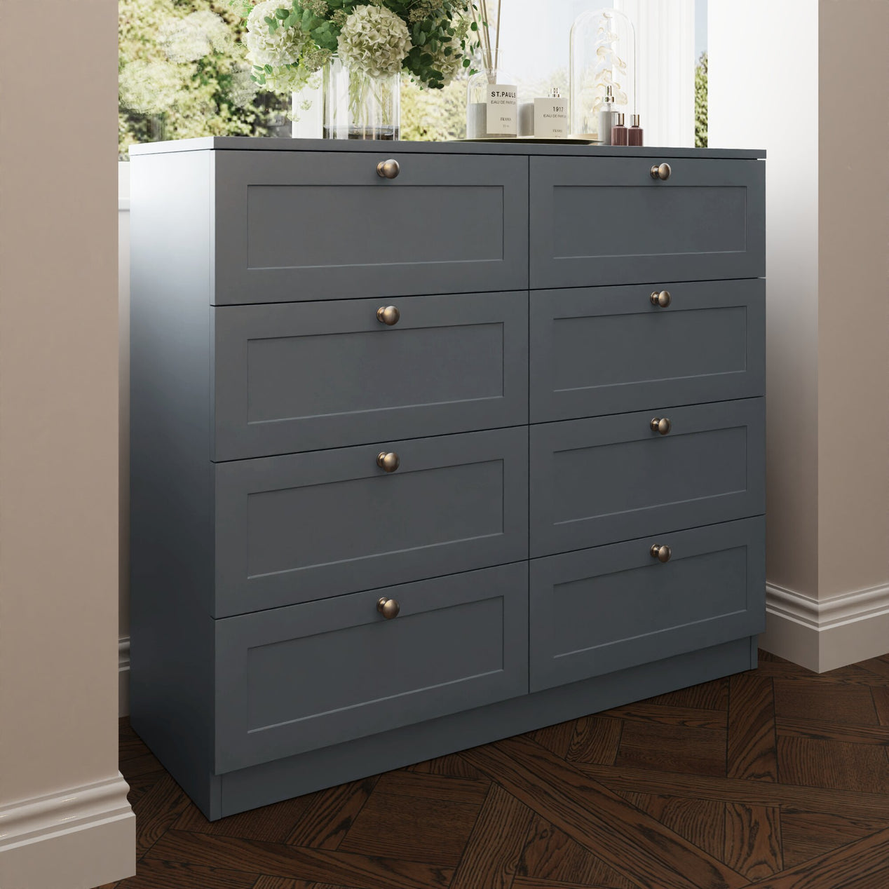 FWStyle Artus Shaker 8 Drawer Chest Of Drawers Matt Grey