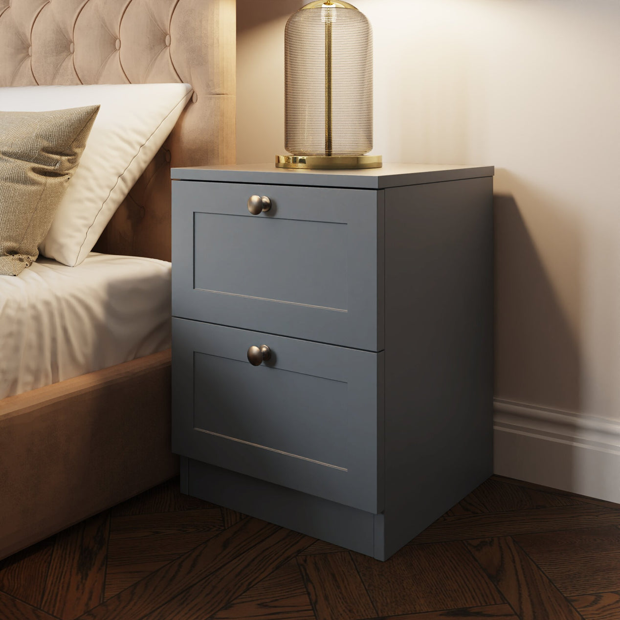 FWStyle Artus Shaker 2 Drawer Bedside Table Nightstand Matt Grey
