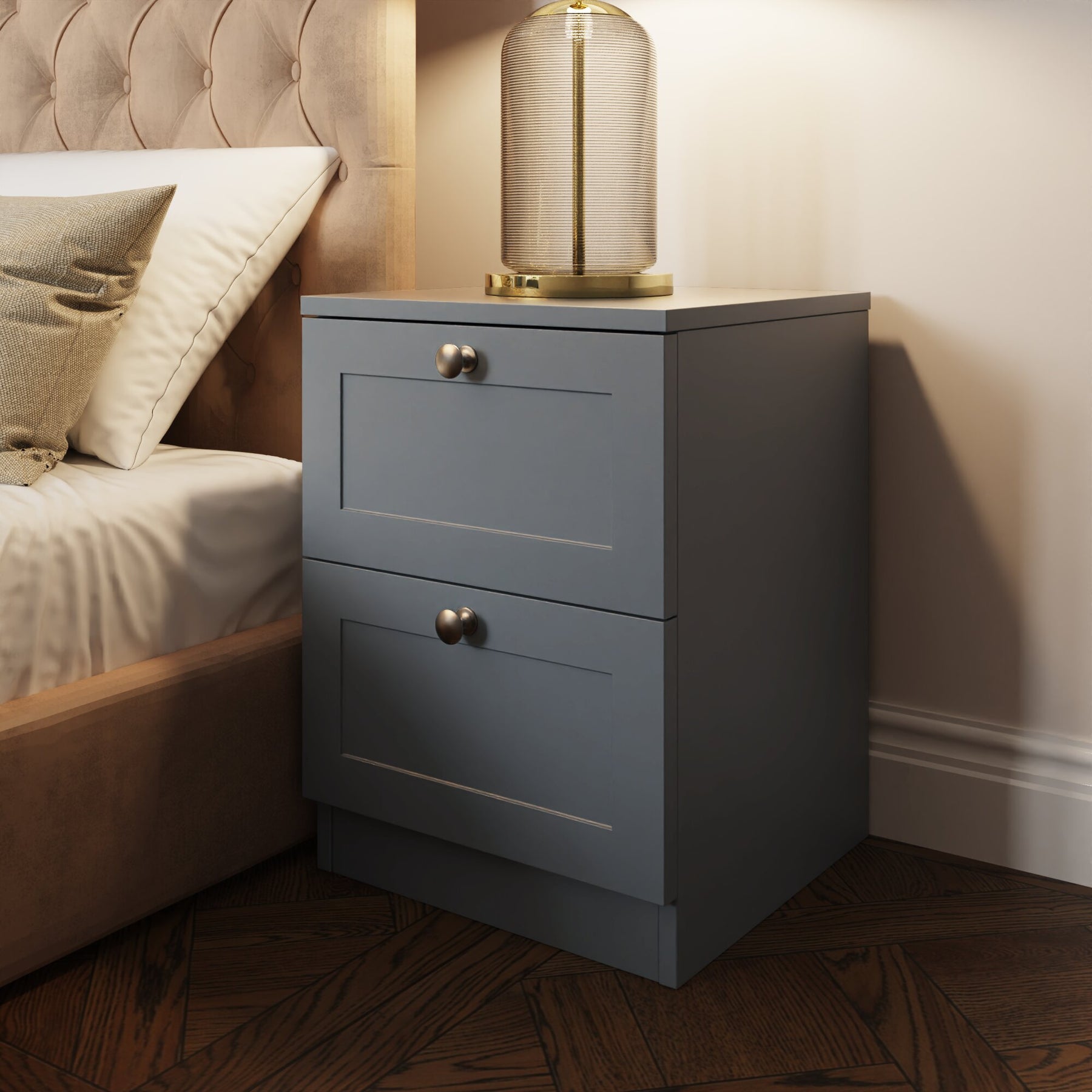 FWStyle Artus Shaker 2 Drawer Bedside Table Nightstand Matt Grey