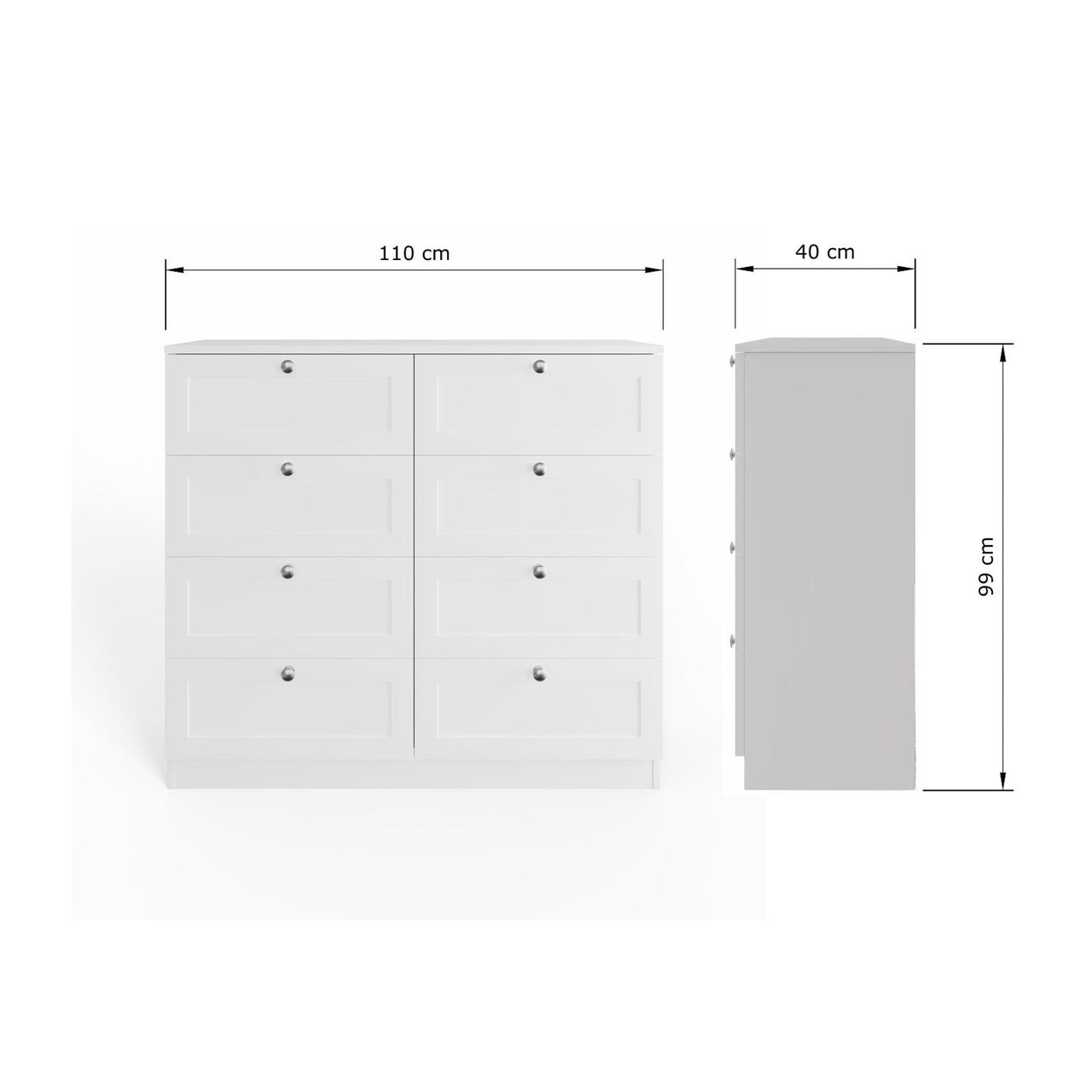 FWStyle Artus Shaker 8 Drawer Chest Of Drawers Matt White