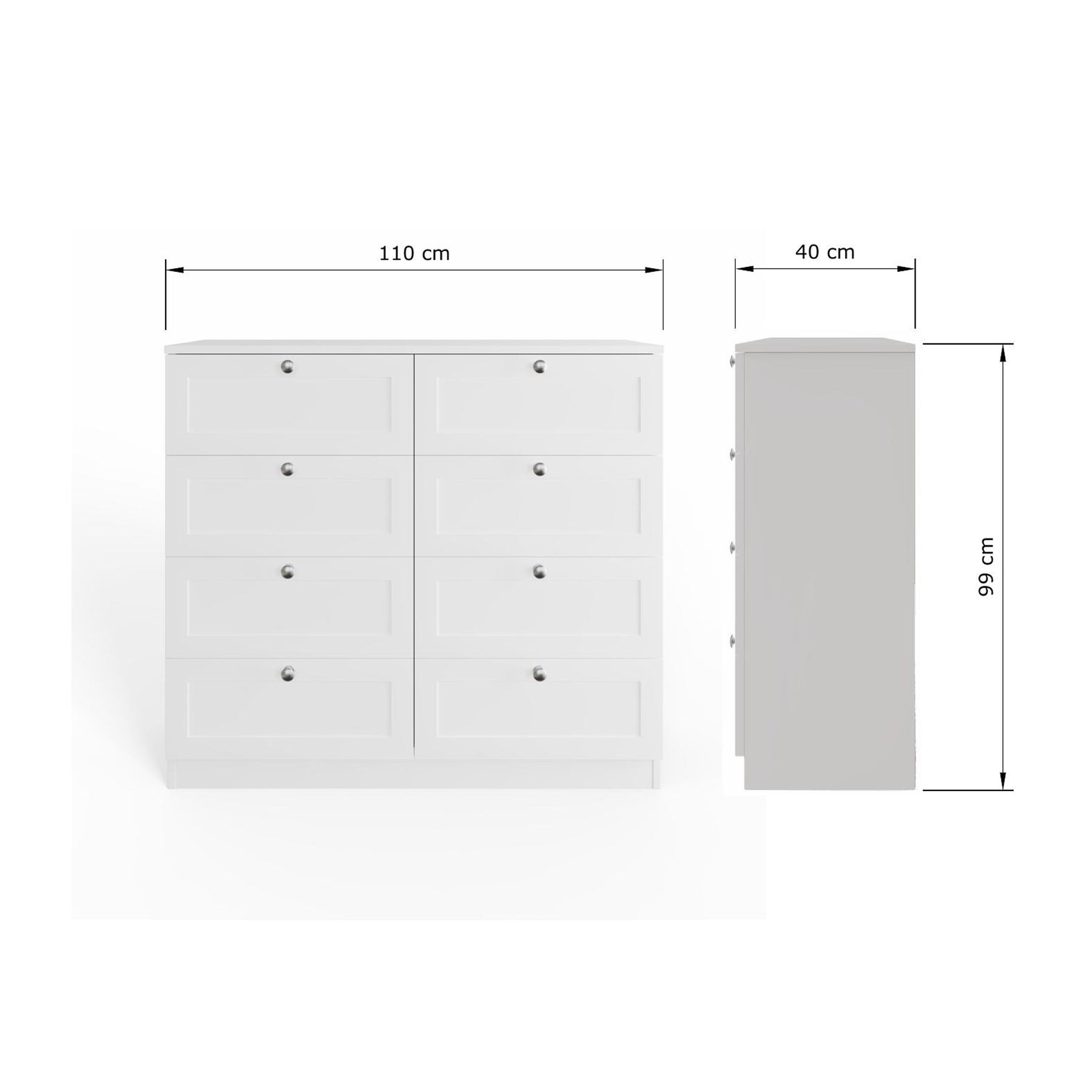 FWStyle Artus Shaker 8 Drawer Chest Of Drawers Matt White
