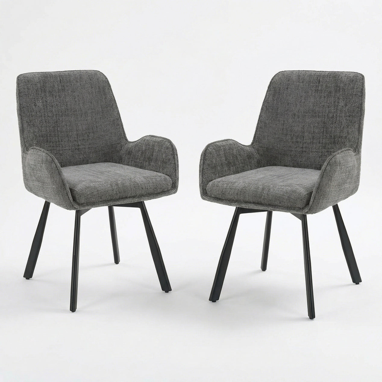 Amelia Pack of 2 Swivel Dining Chairs - Grey Chenille fabric