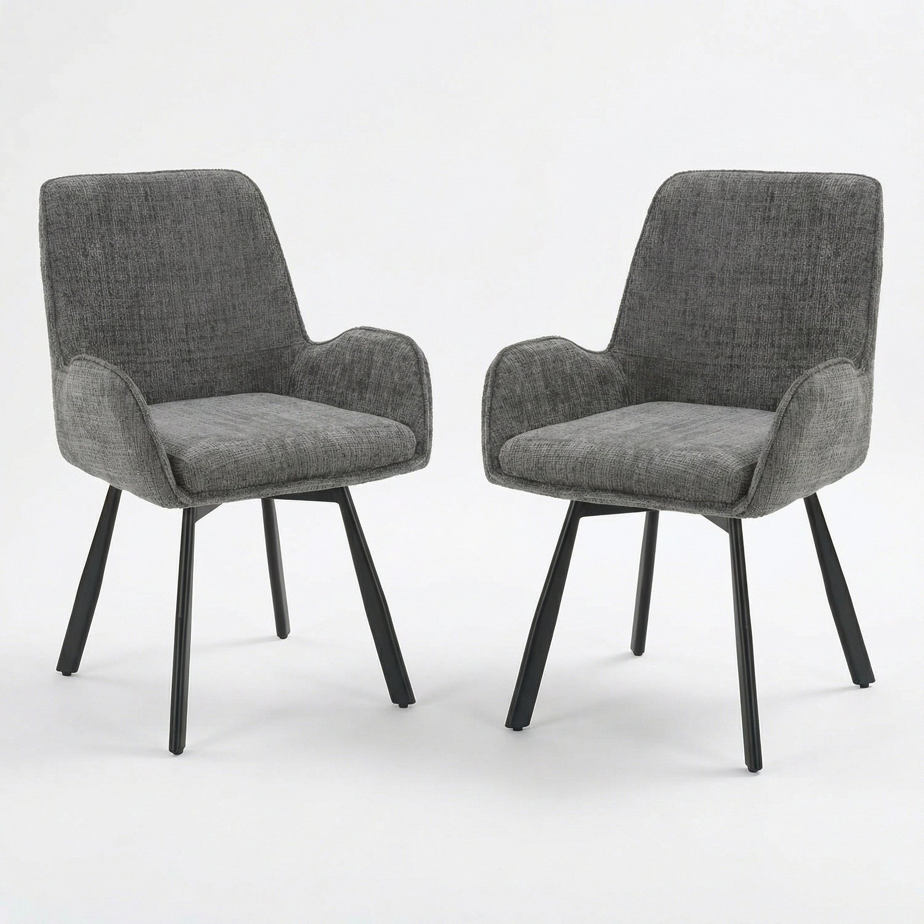 Amelia Pack of 2 Swivel Dining Chairs - Grey Chenille fabric