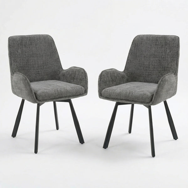 Amelia Pack of 2 Swivel Dining Chairs - Grey Chenille fabric