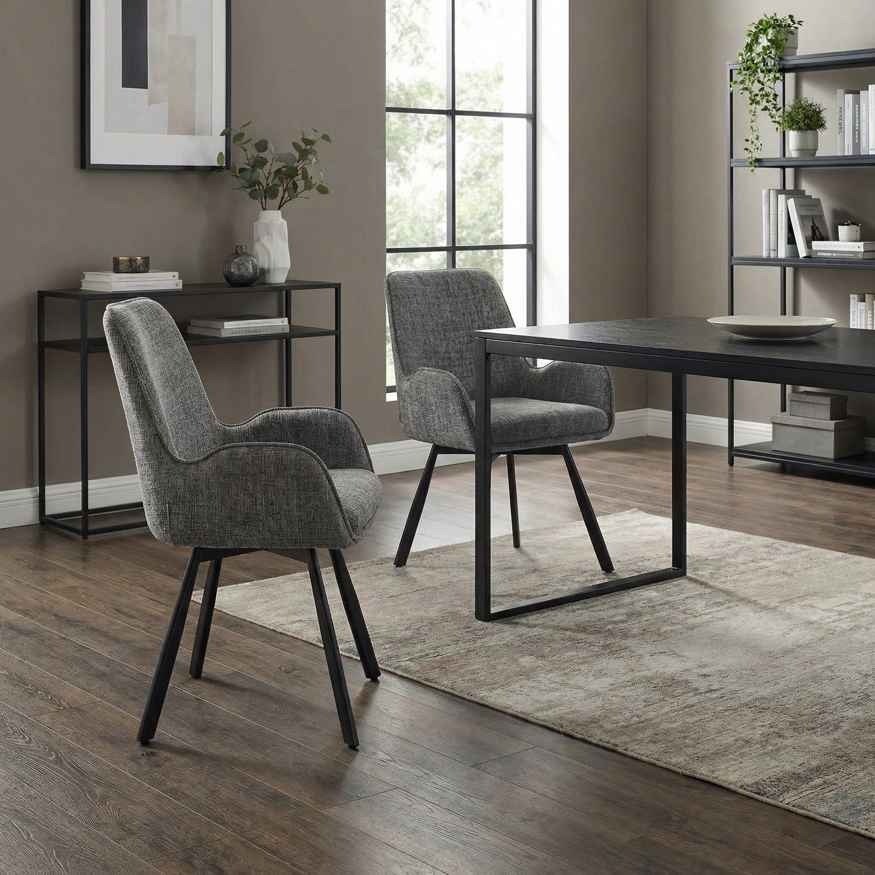 Amelia Pack of 2 Swivel Dining Chairs - Grey Chenille fabric
