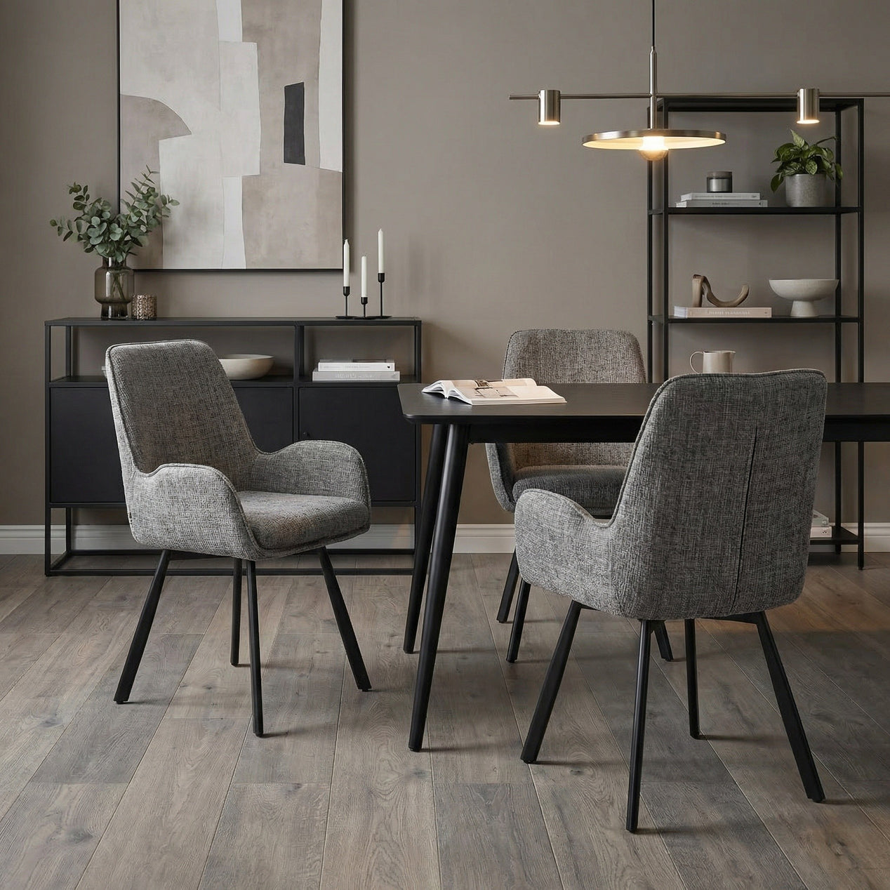 Amelia Pack of 2 Swivel Dining Chairs - Grey Chenille fabric