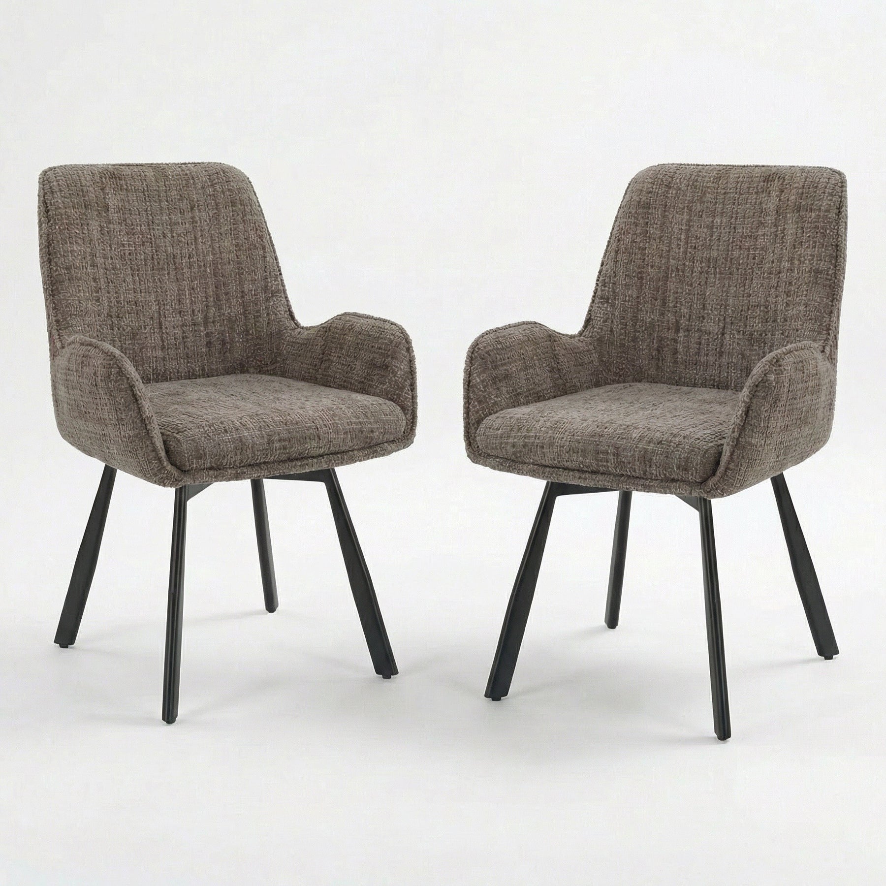 Amelia Pack of 2 Swivel Dining Chairs - Brown Chenille fabric