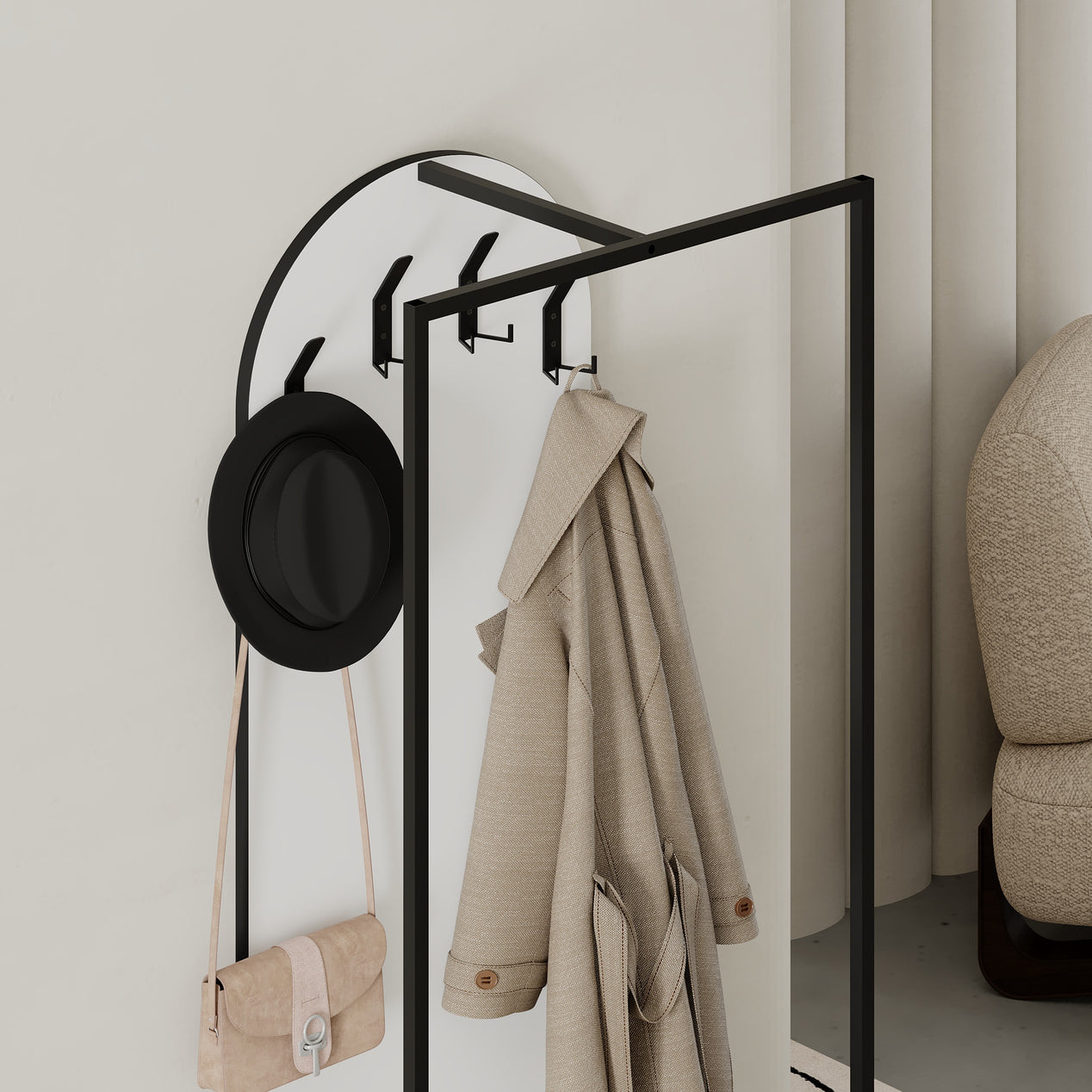 Modern Archy Hall Stand Coat Rack with Shoe Storage 180cm High White