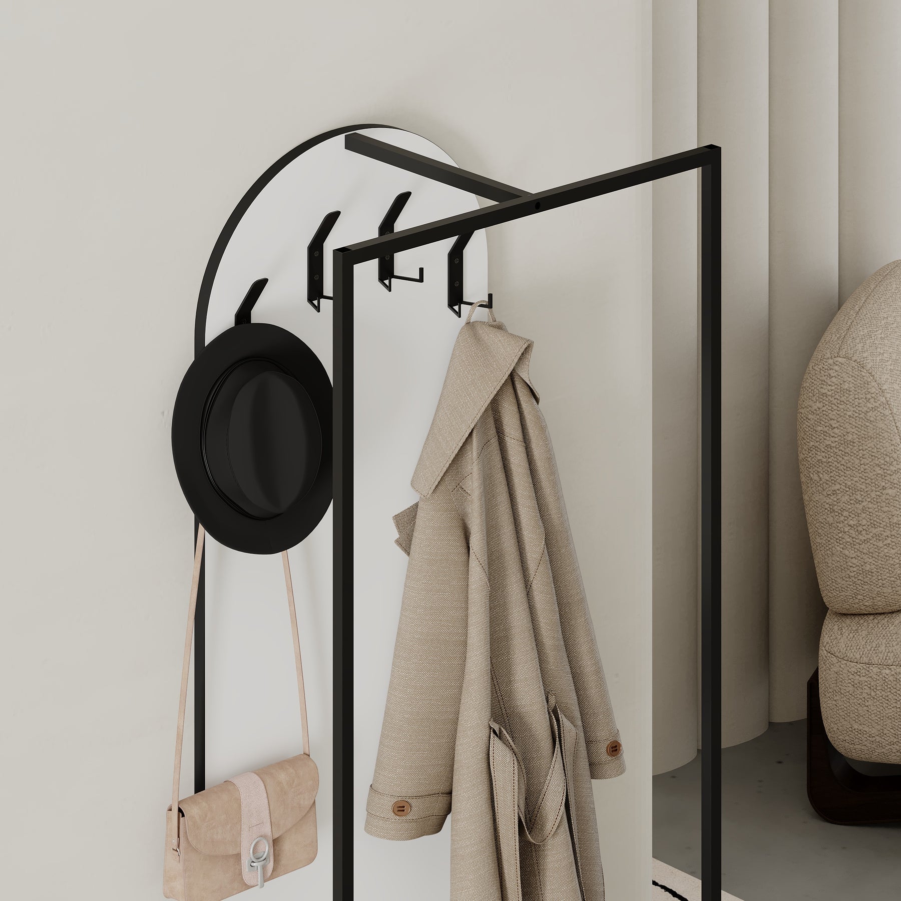 Modern Archy Hall Stand Coat Rack with Shoe Storage 180cm High White