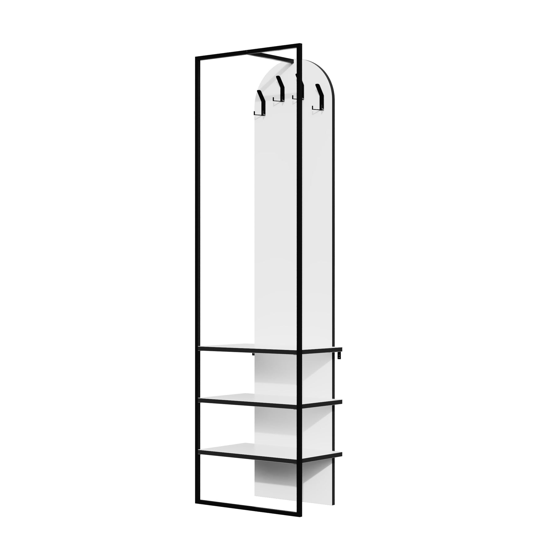 Modern Archy Hall Stand Coat Rack with Shoe Storage 180cm High White