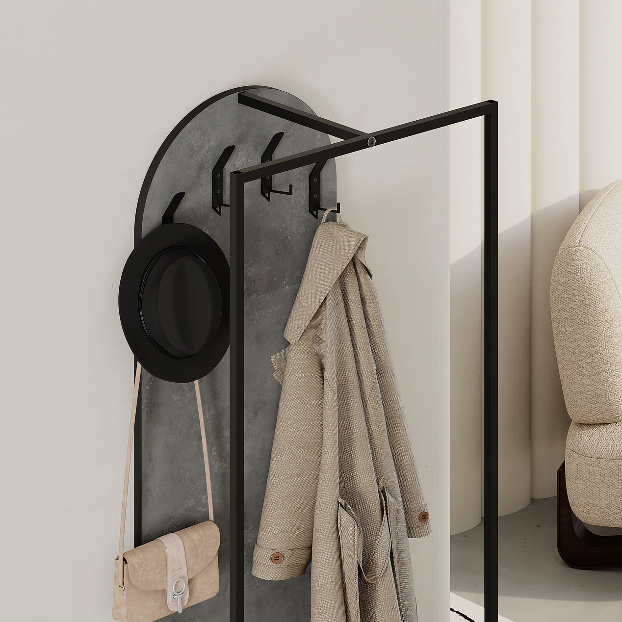 Modern Archy Hall Stand Coat Rack with Shoe Storage 180cm High Retro Grey