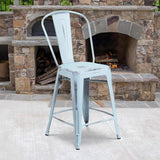 Blake 24 Industrial Style Bar Stool Chair, Pale Blue - Set of 4 - Modern Metal Counter Height