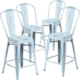 Blake 24 Industrial Style Bar Stool Chair, Pale Blue - Set of 4 - Modern Metal Counter Height