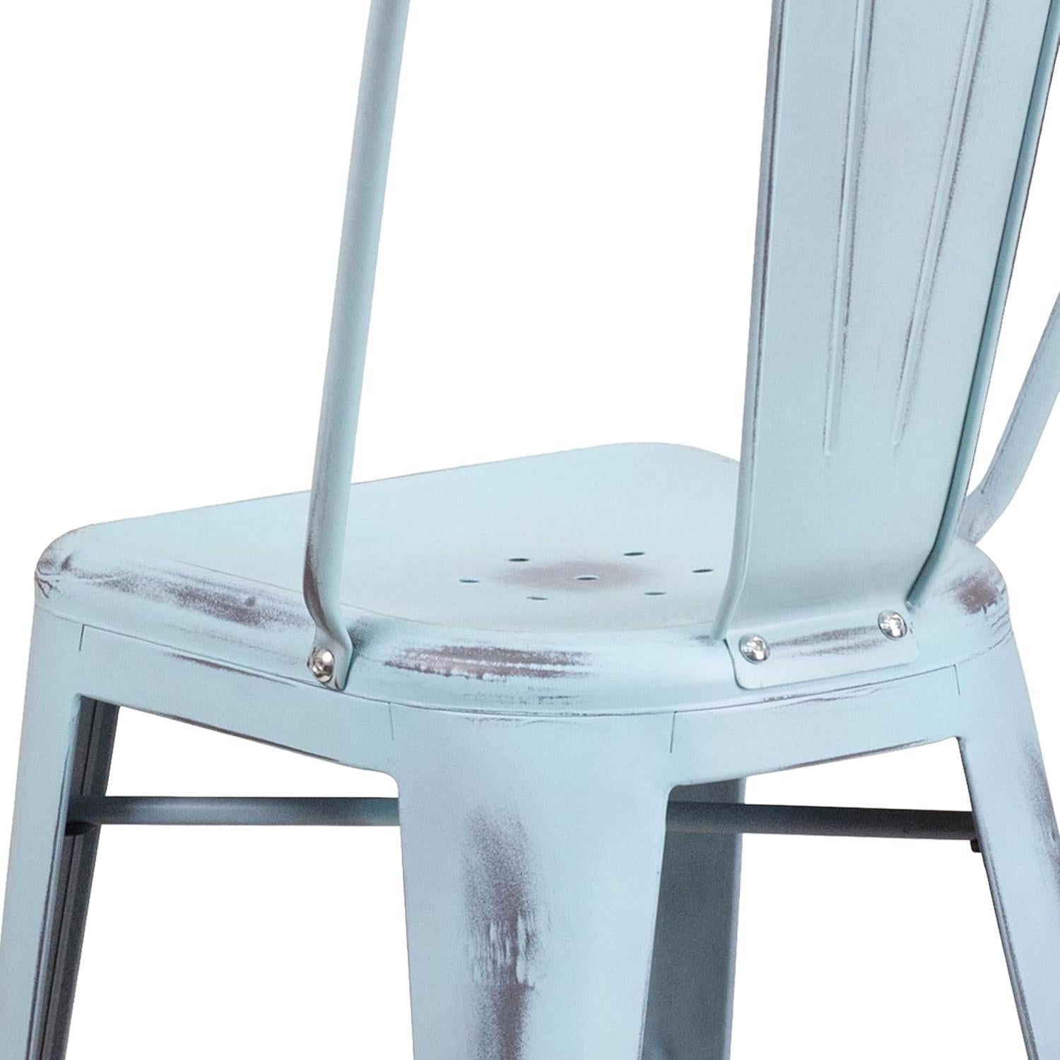 Blake 24 Industrial Style Bar Stool Chair, Pale Blue - Set of 4 - Modern Metal Counter Height