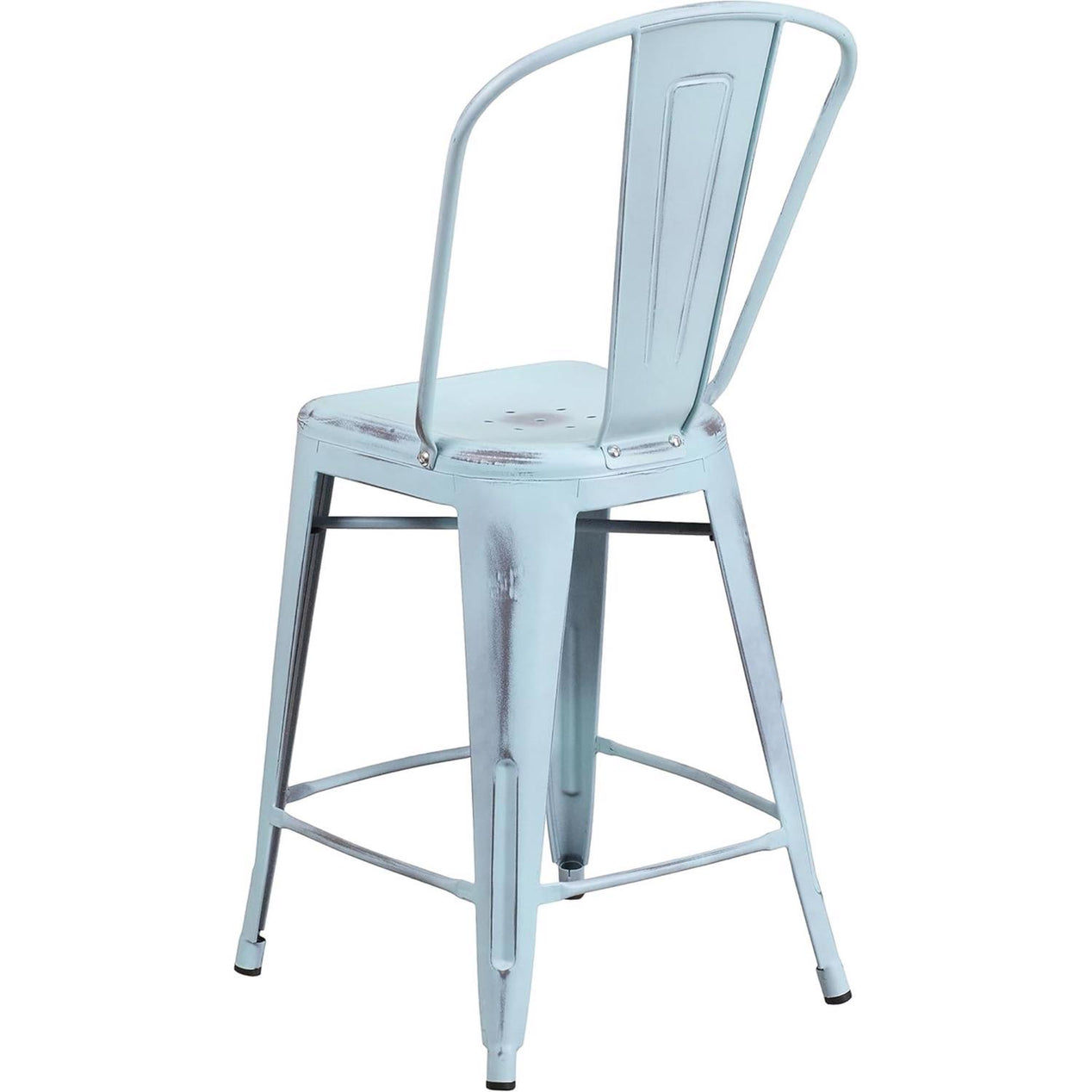 Blake 24 Industrial Style Bar Stool Chair, Pale Blue - Set of 4 - Modern Metal Counter Height