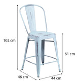 Blake 24 Industrial Style Bar Stool Chair, Pale Blue - Set of 4 - Modern Metal Counter Height
