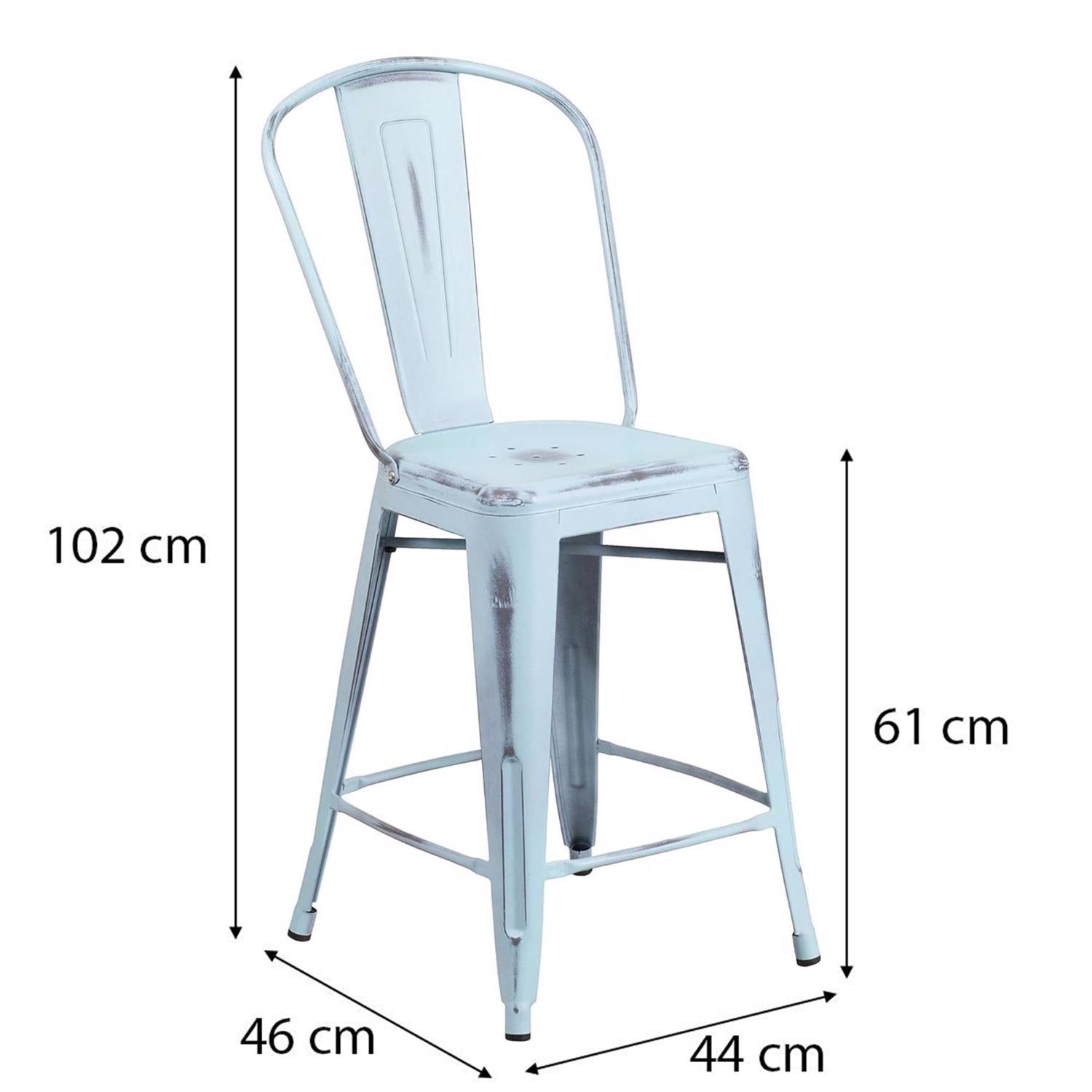 Blake 24 Industrial Style Bar Stool Chair, Pale Blue - Set of 4 - Modern Metal Counter Height