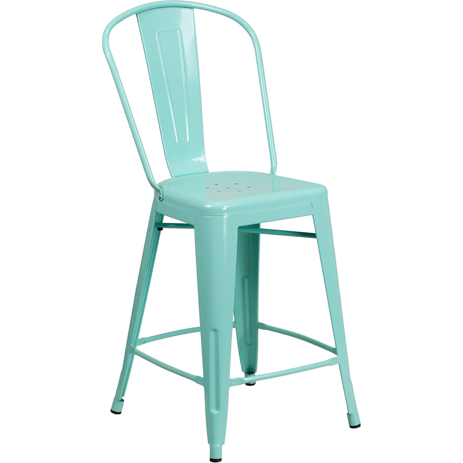 Blake 24 Industrial Style Bar Stool Chair, Mint Green - Set of 4 - Modern Metal Counter Height