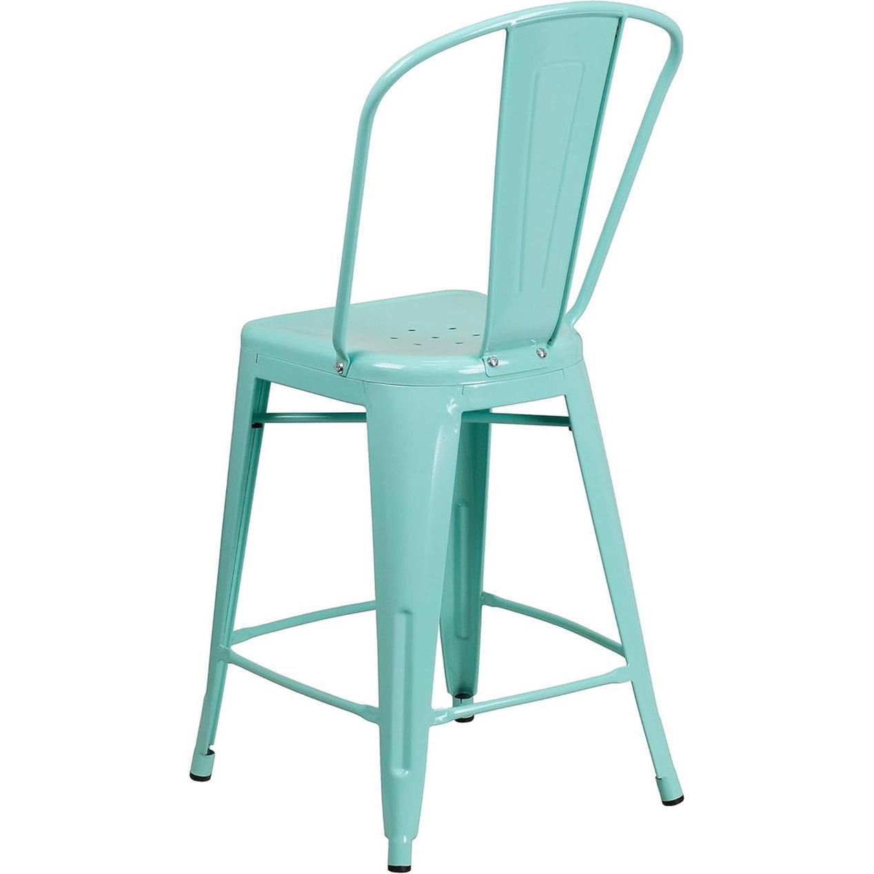 Blake 24 Industrial Style Bar Stool Chair, Mint Green - Set of 4 - Modern Metal Counter Height