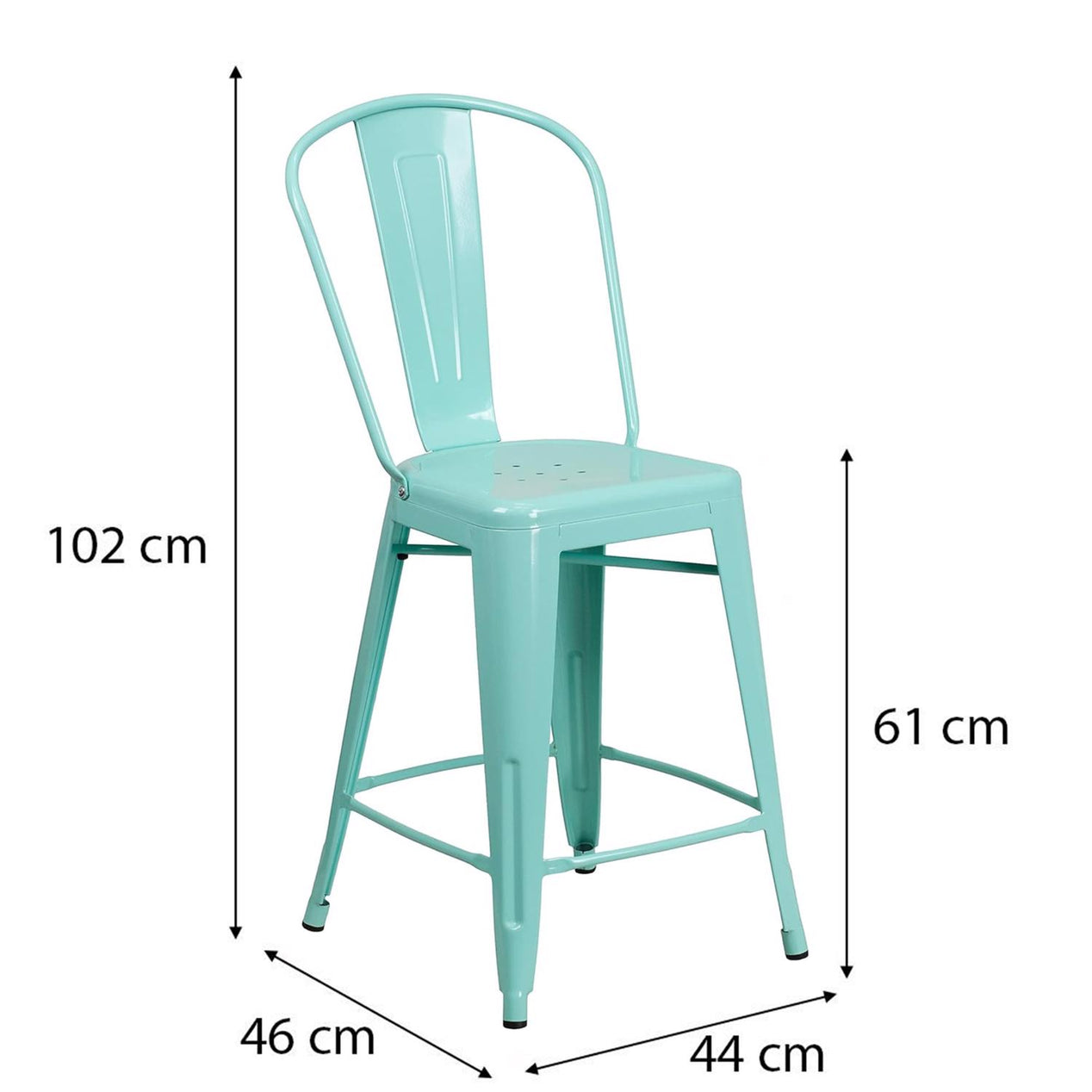 Blake 24 Industrial Style Bar Stool Chair, Mint Green - Set of 4 - Modern Metal Counter Height